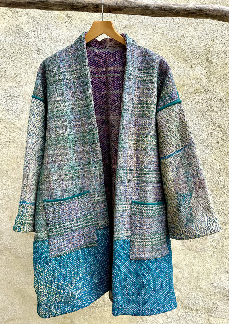 Kimono long en kantha vintage , en 100% coton et réversible. – Image 3