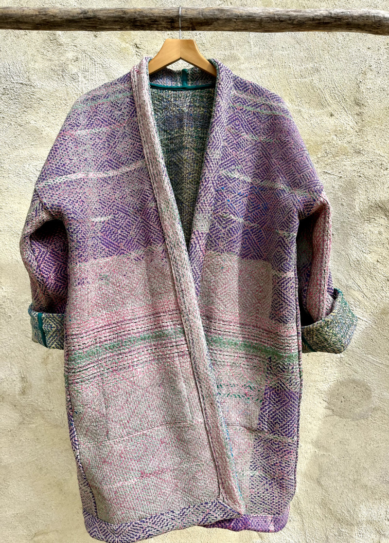 Kimono long en kantha vintage , en 100% coton et réversible. – Image 16