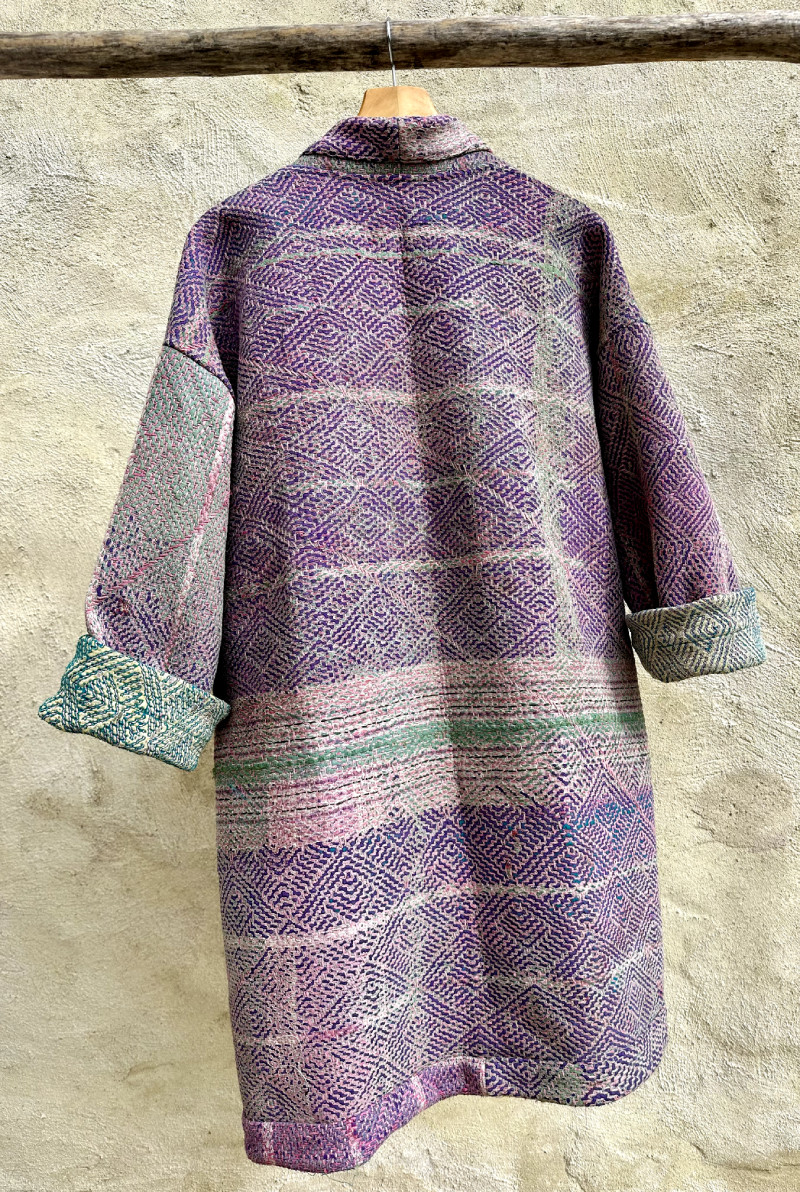 Kimono long en kantha vintage , en 100% coton et réversible. – Image 13