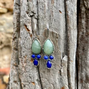 Boucle d'oreille argent et pierres naturelles bohème chic fait main.
