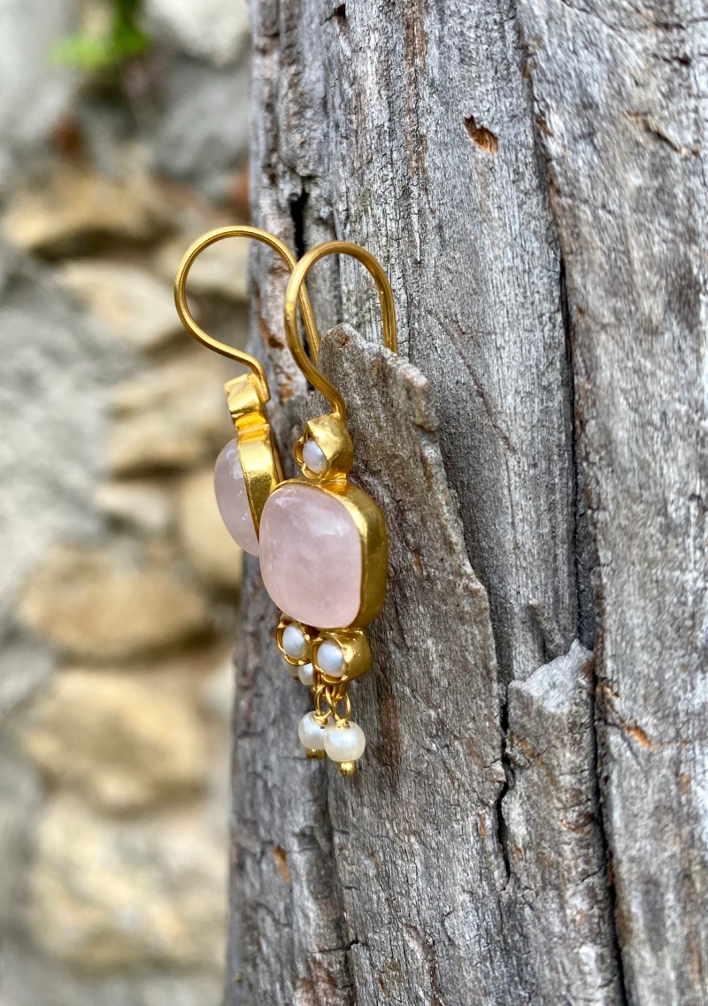 Boucle d'oreille argent et pierres naturelles bohème chic fait main. – Image 2
